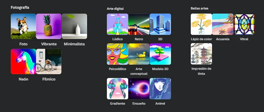 ia canva estilos